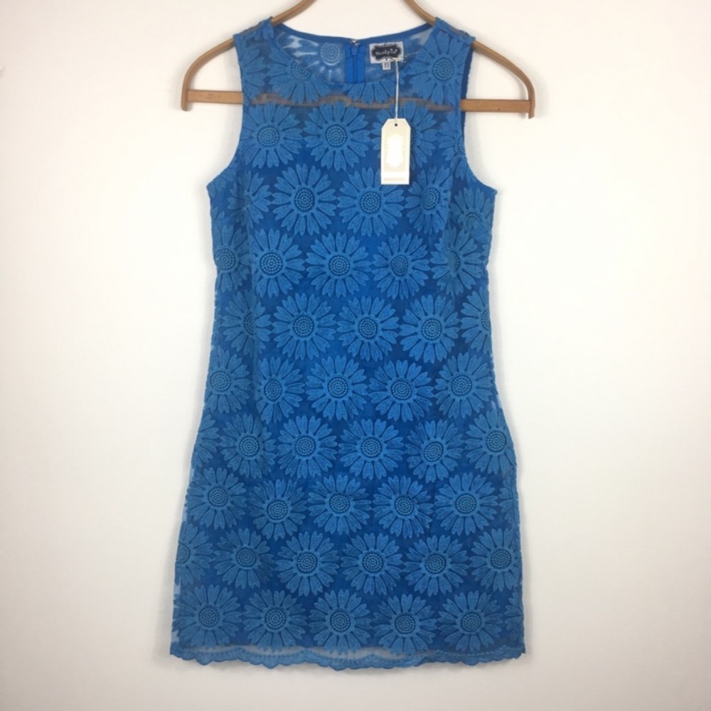 Mud Pie Blue Floral Shift Dress Sleeveless